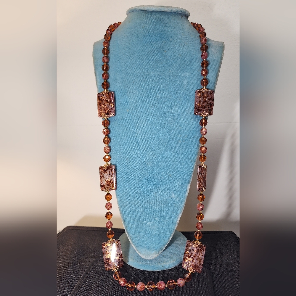 Joa Rivers Faux Gold Ruby Pink Bead Necklace